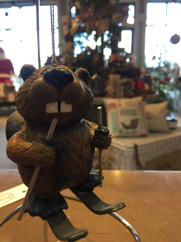 Beaver on Skiis Ornament